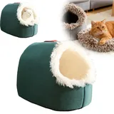 Katzenhöhle, Hundehöhle Kuschelhöhle Katze, Wärmeschutz im Winter Katzenbett Katzen, Kätzchen Bett Höhle Winter Katzenhaus (Grün)