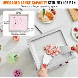 Vevor Maschine für frittierte Eisrollen, 28 x 24 x 2 cm Pfanne zum Frittieren von Eis, Eismaschine mit Kompressor und 2 Schabern, zur Herstellung von Eis, Gefrorenem Joghurt und Eisrollen