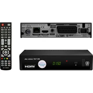 Sky Vision 150 T-HD, 1080p HDTV DVB-T2 Receiver, USB, HDMI, SCART, Coaxial - Schwarz