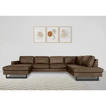 PLACES OF STYLE Wohnlandschaft »Pinto, 350 cm, U-Form, XXL, mit Ottomanen«, Cord, Chenille, Lederoptik, mit Keder, Metallfüße, Wellenunterfederung braun