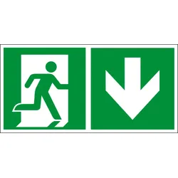 Evakuierungsschild „Richtung Ausgang unten rechts“ – 150×300 mm, PVC, nachleuchtend