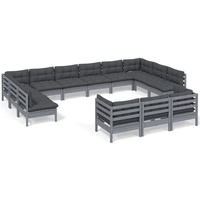 vidaXL 13-tlg Garten-Lounge-Set mit Kissen Grau Kiefernholz Modell 3
