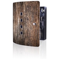 banjado Schlüsselkasten Edelstahl Altes Holz (verstellbarer Magnetverschluss, mit 10 Haken), 24 x 21,5 x 7 cm schwarz
