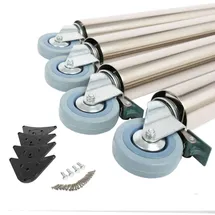 MS Beschläge 4er Set Tischbeine 710mm ø 60mm auf Rollen mit Bremsen Tischfüße Tischstempel Edelstahl Optik)