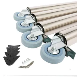 MS Beschläge 4er Set Tischbeine 710mm ø 60mm auf Rollen mit Bremsen Tischfüße Tischstempel Edelstahl Optik)