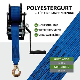 Trutzholm Gurtwinde 1133 kg Polyester 10 m blau mit Lasthaken Sperrhebel