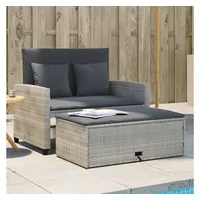 vidaXL Gartensofa mit Kissen 2-Sitzer Hellgrau Poly Rattan