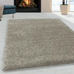 Hochflor-Teppich AYYILDIZ TEPPICHE "SYDNEY 3000", beige (natur), B:200cm H:50mm L:290cm, Polypropylen (PP), Teppiche, Shaggy, Langflor, uni, auch in rund, Wohnzimmer