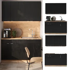 Vicco Küchenzeile Fame-Line 140 cm Schwarz gestreift/Goldkraft Eiche