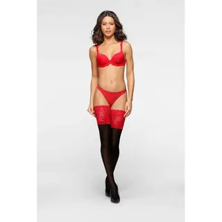 LASCANA Halterlose Feinstrümpfe Damen schwarz / rot Gr.48-50