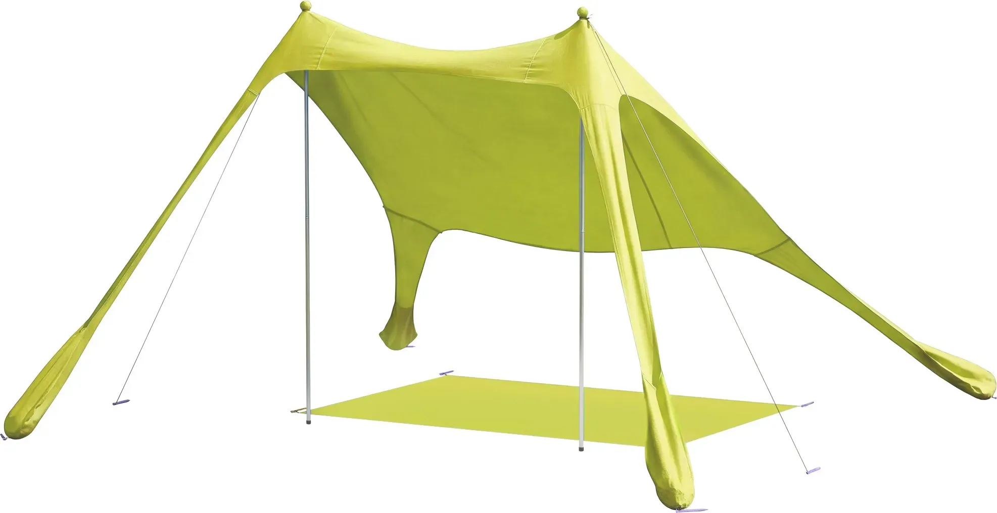 Outsunny Klappbares Strandzelt 208x200 cm, Tragbares Stranddach mit Strandmatte, UPF50+, Aluminiumstangen, Schaufel, Heringe und wasserdichte Tragetasche, für Camping, Angeln, gelbgrün   Aosom