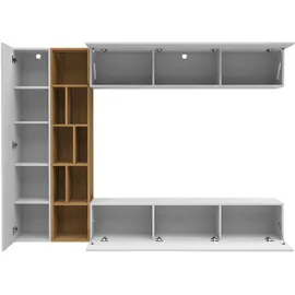 Mirjan24 Wohnwand, Weiß, Holzwerkstoff, 224x160x33 cm, Wohnzimmer, Wohnwände, Wohnwand-Sets