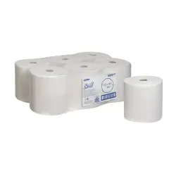 SCOTT® Performance Rollenhandtücher, weiß, 1-lagig 6665 , 1 Paket = 6 Rollen à 200 m