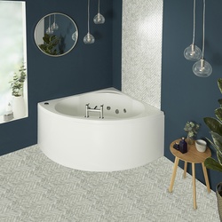 Whirlpool-Eckbadewanne 1200mm x 1200mm, mit Schürze, Weiß – Massagedüsen wählbar – Belstone Hudson Reed