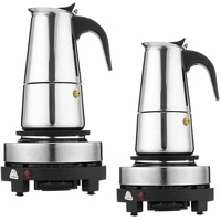 SanBouSi Espressokocher Elektrisch Kaffeekocher Mokkakanne aus Edelstahl, Kaffekannen Espresso Kocher mit Elektroherd 200-300 ml (6 Tassen, 300 ml)