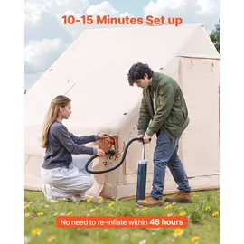 Vevor Aufblasbare Zelte für Camping 4x3x2 m, 5–8 Personen, 300D Oxford Glamping-Zelt mit Ofenanschluss, Handpumpe 2 Türen & 4 Netzfenstern, inkl. Aufbewahrungstasche für einfachen Transport