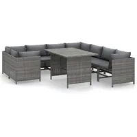 vidaXL 9-tlg. Garten-Lounge-Set mit Kissen Poly Rattan Grau