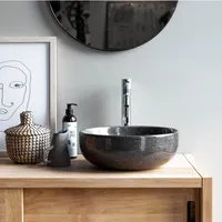 Tikamoon Rundes Marmorwaschbecken Pia Dark Grey