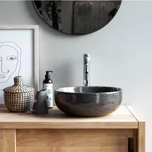 Tikamoon Rundes Marmorwaschbecken Pia Dark Grey