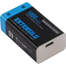 EXTENSILO 2x 9V-Akku Block für diverse Geräte (1000mAh, 9V, Li-Ion), ready-to-use, mit Micro USB Buchse