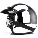 ZLYJ Motorrad Halbgesichtshelme Mirror Silver Chrome Jethelm Motorrad Pilot Crash Chopper Helm Retrohelme, Mit Sonnenblende, ECE-Geprüft B,L