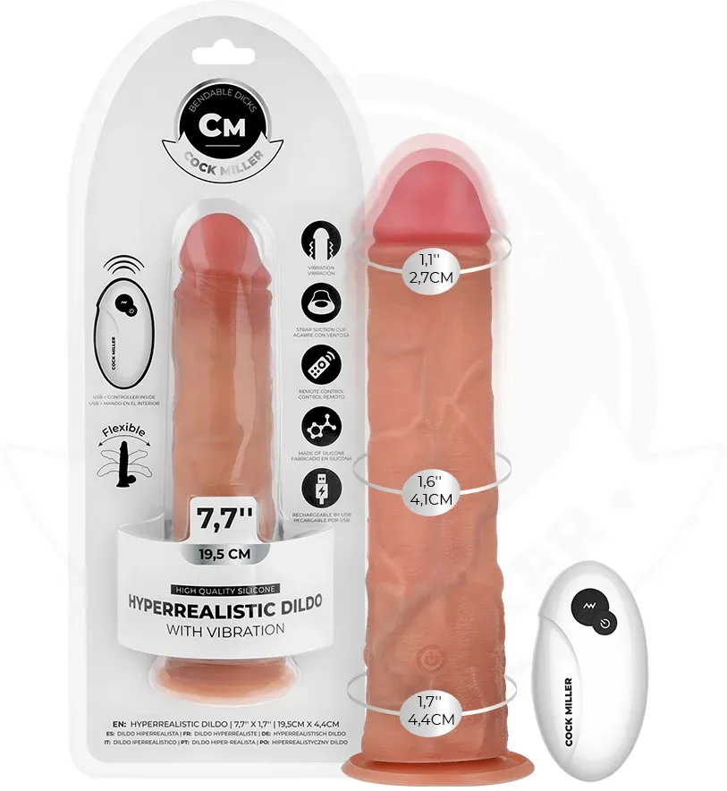 COCK MILLER - Realistischer Dildo mit Saugnapf, Vibration und Fernbedienung, 19,5 cm
