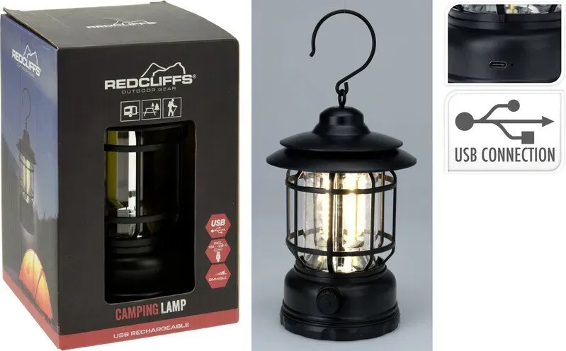 Redcliffs Campinglampe Wiederaufladbar USB Schwarz