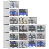 YITAHOME Schuhboxen, 18er Set, Schuhkarton stapelbar stabil, Aufbewahrungsboxen für Schuhe mit transparent Tür und Belüftungslöchern, für Schuhe bis Größe 46, stapelbare schuhbox weiße