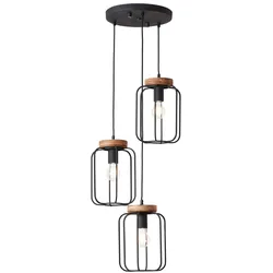 BRILLIANT Lampe, Tosh Pendelleuchte 3flg Rondell antik holz/schwarz korund, 3x A60, E27, 40W, Holz aus nachhaltiger Waldwirtschaft (FSC)