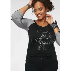 Longsleeve, Langarm, sehr figurbetonte Passform, mit glänzendem Metallic-Druck, Gr. 36/38 (S), schwarz-grau-meliert, Shirts, 77713214-36