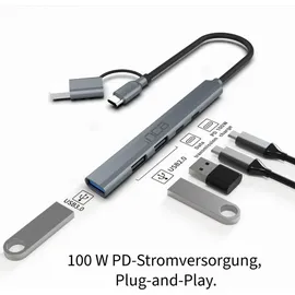 inca IUTP-06TX USB-C Hub 4-in-1 Aluminium 100 W PD + Silber