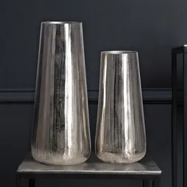 FineBuy Vase 2er Set FineBuy Blumenvase Aluminium Silber Wohndeko Tischvase Modern Rund