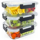 eazelife 3er-Set Meal Prep Box inkl. Deckel | Glas Frischhaltedosen | luftdicht | BPA-frei | hitzebeständig | geeignet für Mikrowelle, Ofen, Gefrierschrank & Spülmaschine | Vorratsbehälter für Essen [3x1040ml]