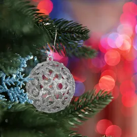 Relaxdays Weihnachtskugeln 50er Set, glitzernde, Matte & glänzende Christbaumkugeln, Kunststoff, ∅ 3, 4 & 6 cm, Silber
