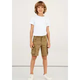 NAME IT Cargobermudas NAME IT "NKMRYAN REG TWI L SHORTS 6776-BA NOOS", Jungen, Gr. 104, N-Gr, braun (kelp), Twill, Obermaterial: 98% Baumwolle, 2% Elasthan, unifarben, regular fit kurz, Hosen, Baumwollmischung, Stretch, Cargotaschen