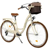 MILORD Damenfahrrad Citybike Komfort Mit Metallkorb Hollandrad Vintage Fahrrad, 26, 28 Zoll, 7-Gang (Braun-Creme, 28 Zoll)
