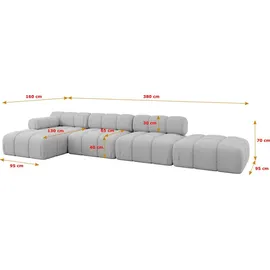 altdecor Modulares Sofa Ecksofa in L-Form - Lizur-L2 - 380x160x70 cm Hellgrau Corner modular Sofa Eckcouch Couch Wohnlandschaft Cauchsofa Polstersofa - Hellgrau/Grau