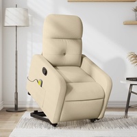 Schlichtes TV-Sessel mit Massagefunktion,Massagesessel mit Aufstehhilfe Creme Stoff DE7848