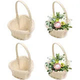 Blumenmädchenkorb | 4 Stück Rattan Blumenkorb | Blumenmädchen Streukörbchen Streukorb | Kleine Weiden Rattan Korb Mit Griff | Wicker Blumenmädchen Korb Für Hochzeiten