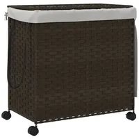 vidaXL Wäschekorb mit Rollen Dunkelbraun 60x35x60,5 cm Rattan