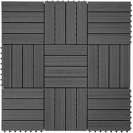 Mendler WPC Bodenfliese Rhone, Holzoptik Balkon/Terrasse, 11x je 30x30cm = 1qm ~ Premium, anthrazit linear