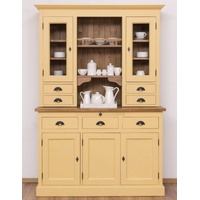 Casa Padrino Küchenbuffet Landhausstil Küchenschrank Gelb / Braun 137 x 50 x H. 197 cm - 2 Teiliger Küchenschrank mit 5 Türen und 7 Schubladen - Landhausstil Küchenmöbel