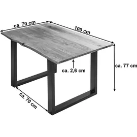 SAM Outillage Esstisch Baumkante massiv Akazie naturfarben 100 x 70 cm schwarz U-Gestell BILLY