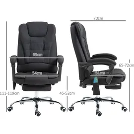 Vinsetto Bürostuhl mit Massagefunktion, Ergonomisch Schreibtischstuhl mit Wärmefunktion, Höhenverstellbar Computerstuhl mit Fernbedienung, Schwarz