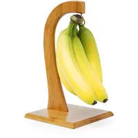 Relaxdays Bananenhalter Sheldon, Hxbxt:28,5x16x16cm, dekorativer Bambusständer für Obst, natur