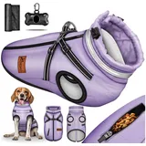 TRESKO Hundejacke Winter mit Reflektoren inkl. 15 Stück Kotbeutel, + Spender Hunderegenmantel wasserdicht Hundemantel mit Geschirr Weste lila M