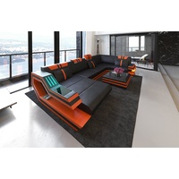 Sofa Dreams Wohnlandschaft Leder Sofa Ledercouch Ravenna U Form Ledersofa, Couch, mit LED, wahlweise mit Bettfunktion als Schlaffunktion orange|schwarz