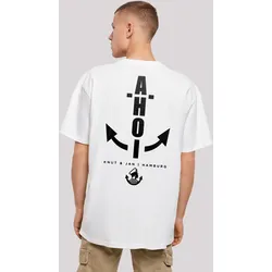 T-Shirt F4NT4STIC "Oversized T-Shirt Ahoi Anker Knut & Jan Hamburg", Herren, Gr. XS, weiß, Obermaterial: 100% Baumwolle, casual, oversize, Rundhals, Kurzarm ohne Bündchen, Shirts, Print
