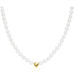 Perlenkette PURELEI "Schmuck Geschenk Lovely Herz, 23031-Necklace-Lovely", gold (gelbgoldfarben, weiß), Halsketten, Damen, Edelstahl-Perlen, L: 45cm, Edelstahl, Perlen, mit Muschelperle