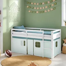 Homestyle4u Hochbett 90 x 200 cm Kiefer massiv lackiert mintgrün